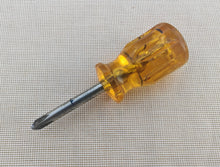 Load image into Gallery viewer, Vintage Phillips Stubby Screwdriver – Amber Handle – 9cm Long
