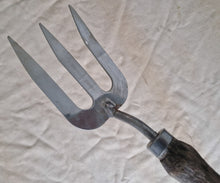 Load image into Gallery viewer, Vintage Gardening Hand Fork Cultivator Gardener Tool , wooden handle

