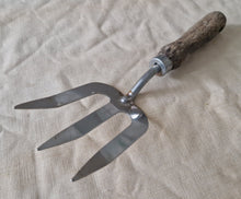 Load image into Gallery viewer, Vintage Gardening Hand Fork Cultivator Gardener Tool , wooden handle

