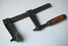 Load image into Gallery viewer, Vintage Forged Steel Bar Clamp with Wooden Handle Adjustable Sliding Arm Tool

