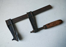 Load image into Gallery viewer, Vintage Forged Steel Bar Clamp with Wooden Handle Adjustable Sliding Arm Tool
