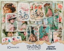 Load image into Gallery viewer, Shabby Chic Old Paper Floral Pretty Lady Cute Girl Paris Theme Junk Journal Printable Pages - Floral Ephemera - Digital Download
