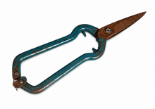 Load image into Gallery viewer, Vintage Garden Pruning Shears 17cm Metal Snips Blue Handle Rusty Patina Tool
