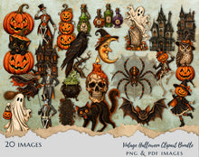 Load image into Gallery viewer, Vintage Halloween Clipart Bundle 20 PNG Images Gothic Spooky Digital Download
