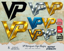 Load image into Gallery viewer, VP Monogram Logo Designs – 8 Unique Styles | Instant Digital Download (JPEG, PNG, PDF)

