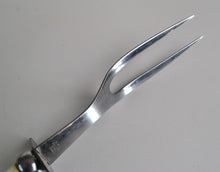 Load image into Gallery viewer, Vintage! Bone / Antler Sterling Handle Meat Fork and Knife, Bakelite
