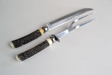 Load image into Gallery viewer, Vintage! Bone / Antler Sterling Handle Meat Fork and Knife, Bakelite
