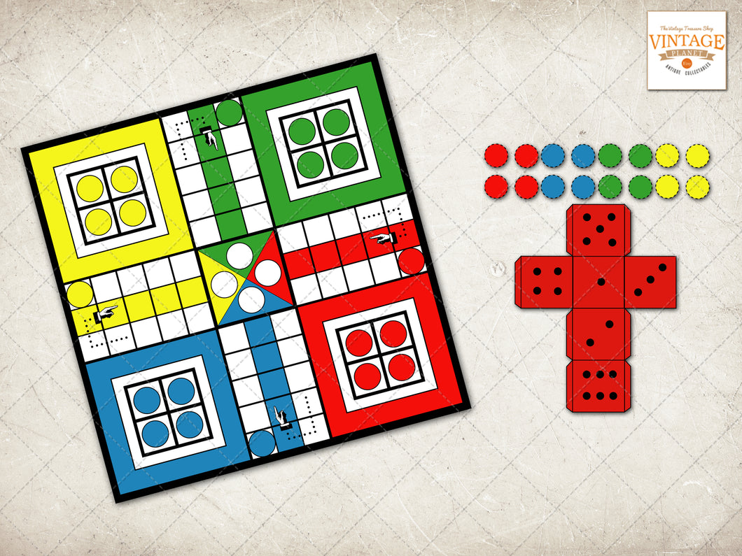 Ludo Board Game Template, Board, Dice and Game Pieces cutout template, jpeg file, INSTANT DOWNLOAD