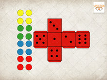 Load image into Gallery viewer, Ludo Board Game Template, Board, Dice and Game Pieces cutout template, jpeg file, INSTANT DOWNLOAD
