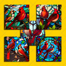 Load image into Gallery viewer, Cute Birds ClipArt Stained Glass Window Style Artwork Graphics 2 Birds Sitting On Tree Branch, Instant Digital Download, Quality png Images
