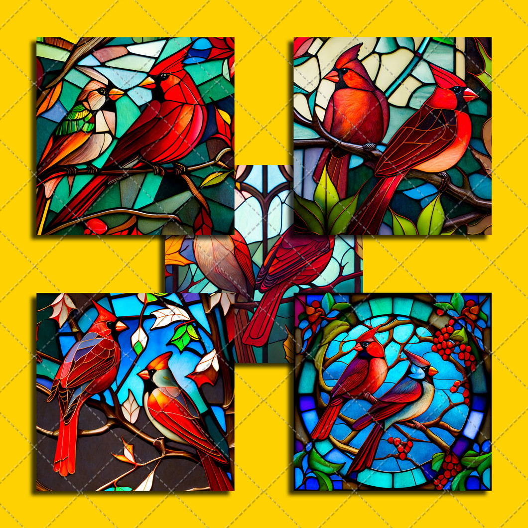 Cute Birds ClipArt Stained Glass Window Style Artwork Graphics 2 Birds Sitting On Tree Branch, Instant Digital Download, Quality png Images